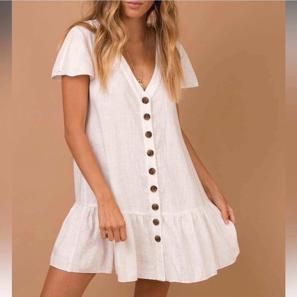 Princess Polly White Button-Down Dress Size 6